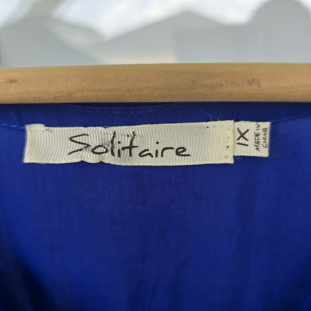 Solitaire Eyelet Tunic Lace Top 1X Plus Blue Women's 3/4 Sleeve - Picture 7 of 16